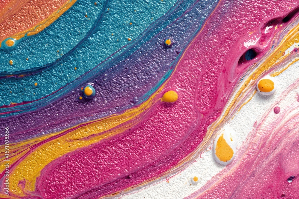 Poster marble ink paint abstraction features vibrant colors and dynamic patterns in close up view showcasin
