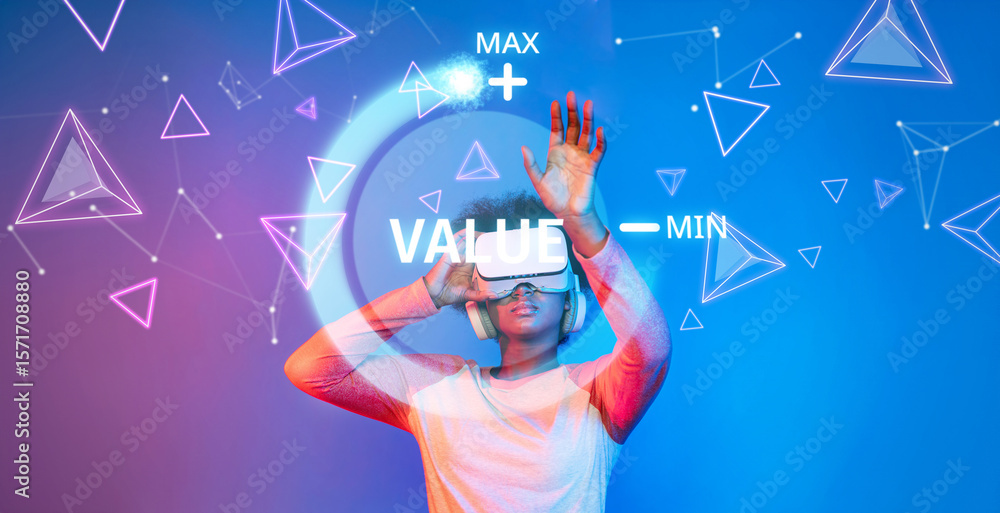 Poster explore the intersection of virtual reality and business strategy, focusing on maximizing value and 