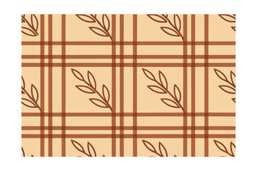 Beige brown plaid pattern with leaf accents autumn fall design check