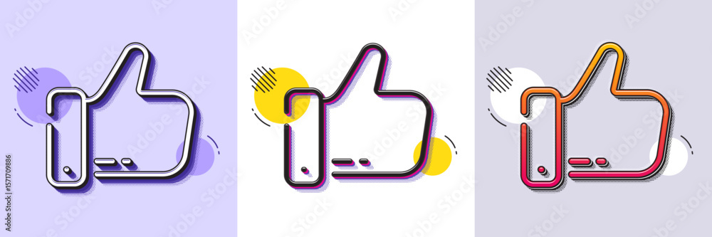 Poster like line icon. halftone dotted pattern. gradient icon with grain shadow. thumb up gesture sign. soc