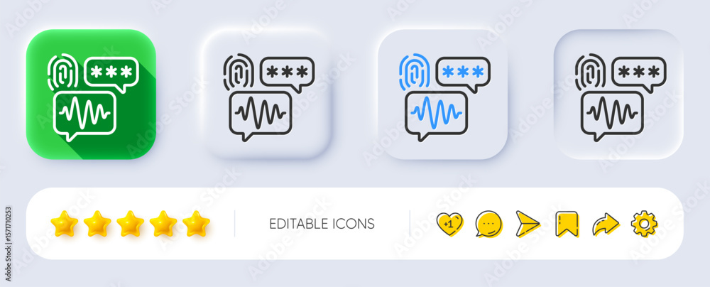 Poster biometric security line icon. neumorphic, flat shadow, 3d buttons. fingerprint scan sign. privacy da
