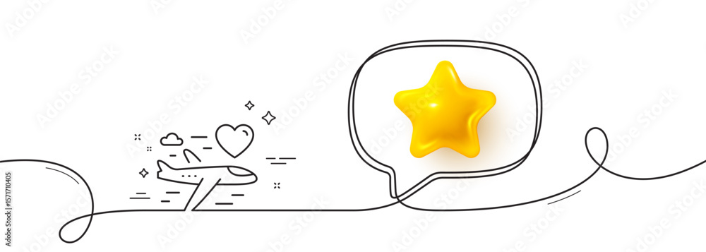 Aufkleber honeymoon travel line icon. continuous line with 3d star. love trip sign. valentines day flight symb