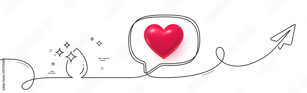 Poster water drop line icon. continuous line with share plane. clean crystal aqua sign. liquid symbol. 3d h