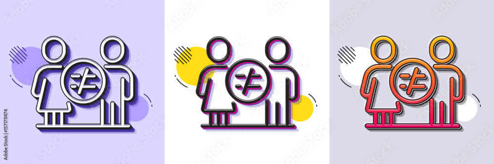 Poster discrimination line icon. halftone dotted pattern. gradient icon with grain shadow. gender inequalit
