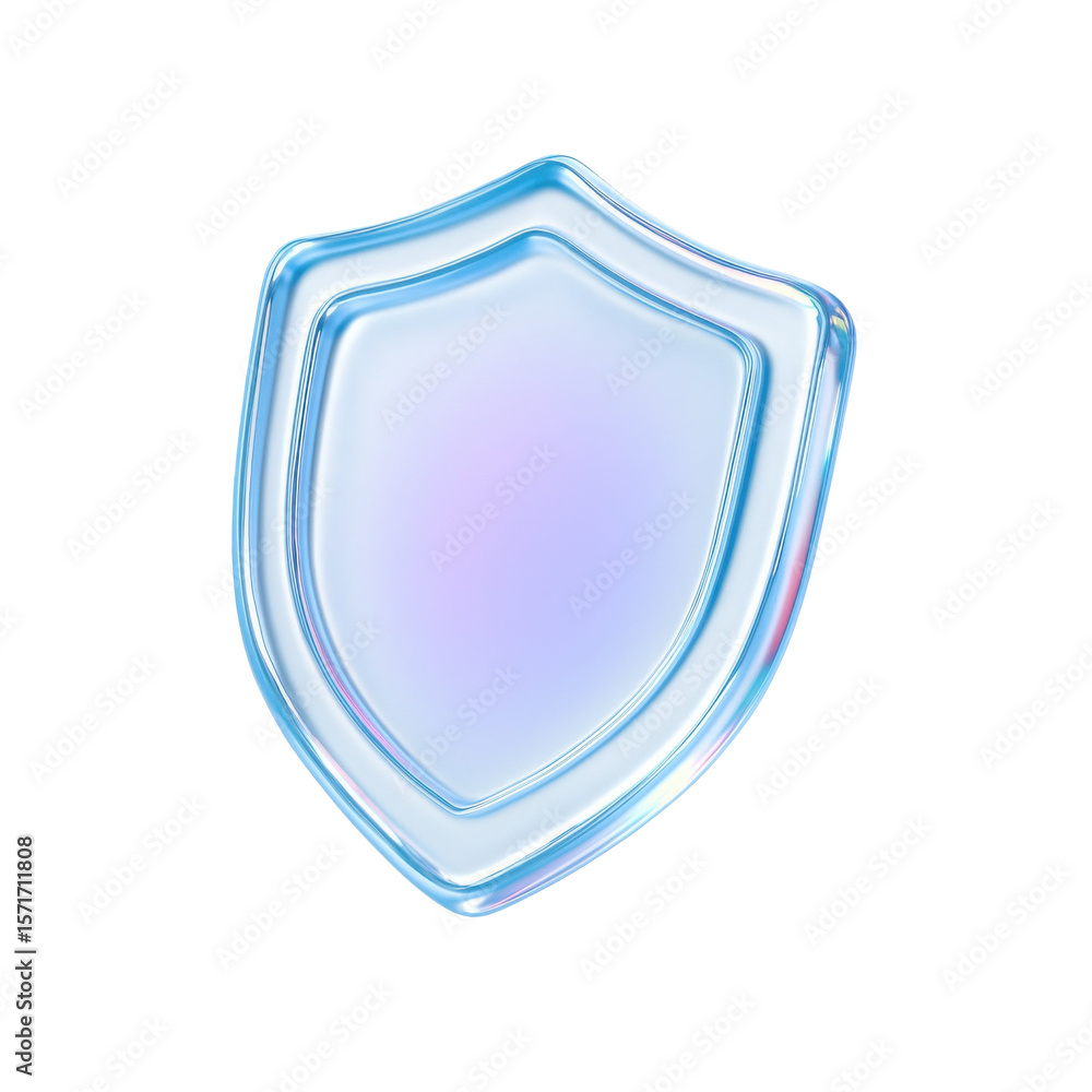 Poster glossy transparent shield icon on a dark background symbolizing protection, security, and safety, em