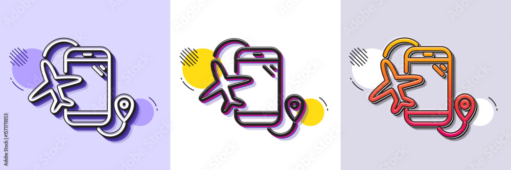 Poster flights application line icon. halftone dotted pattern. gradient icon with grain shadow. airplane ph