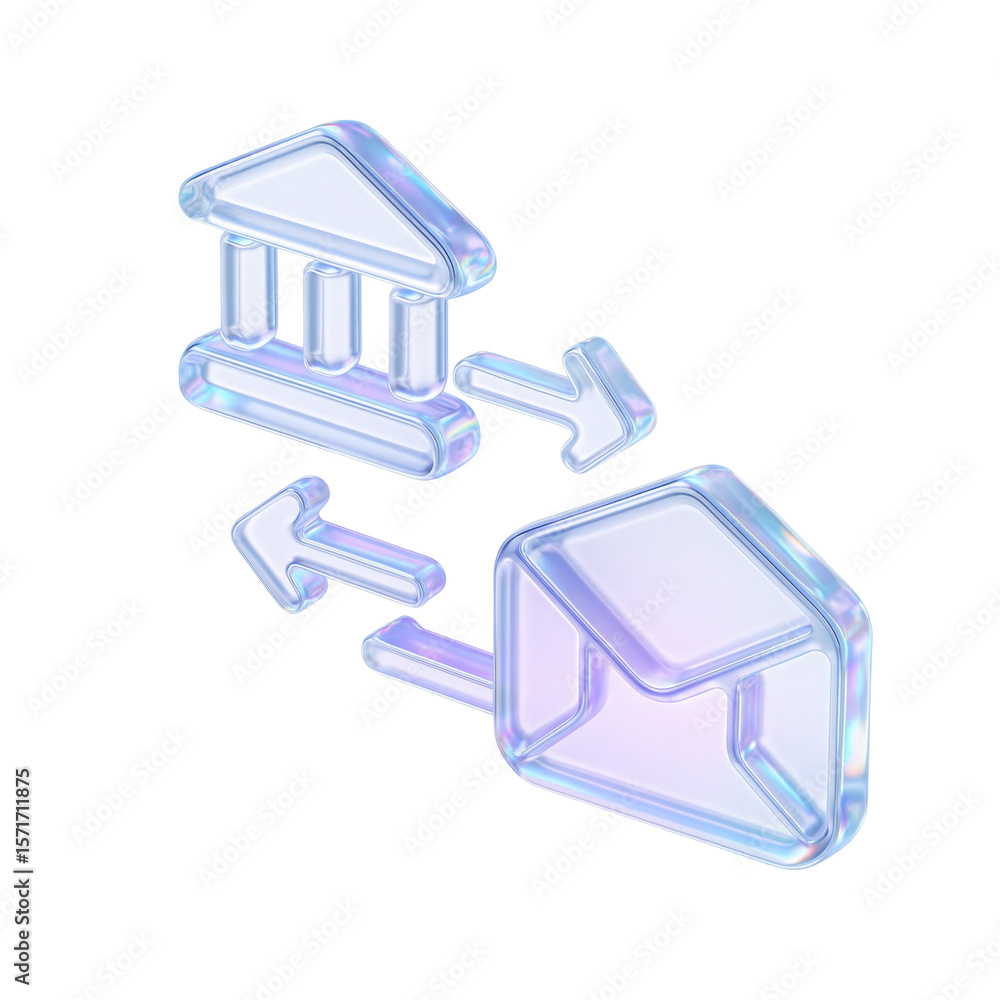 Poster semitransparent crystal icons representing communication and connectivity, illustrating digital tran