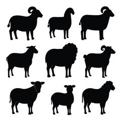 Collection of Sheep and Ram Silhouettes  Farm Animal Icons for Design Projects
