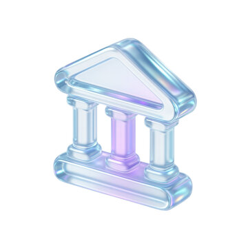 Futuristic translucent bank  with three columns demonstrating modern architecture concepts and innovative design aesthetics 