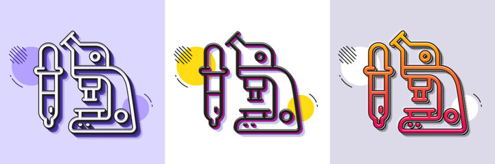 Microscope line icon. Halftone dotted pattern. Gradient icon with grain shadow. Laboratory equipment sign. Science lab instrument symbol. Line microscope icon. Various designs. Vector