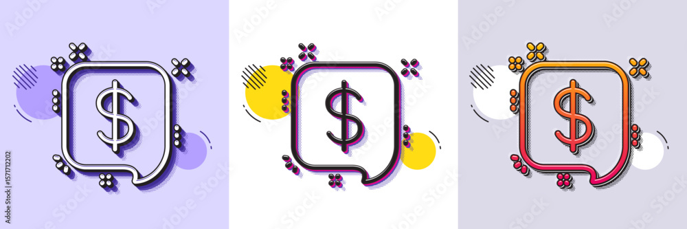 Poster payment received line icon. halftone dotted pattern. gradient icon with grain shadow. dollar sign. f