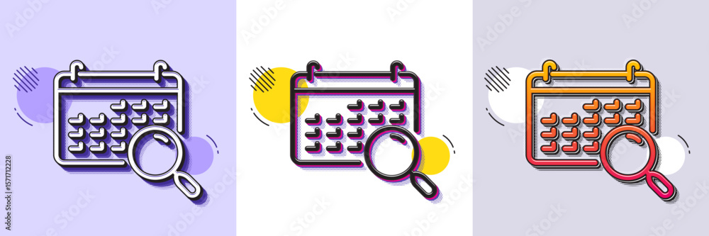 Aufkleber search calendar line icon. halftone dotted pattern. gradient icon with grain shadow. find date sign.