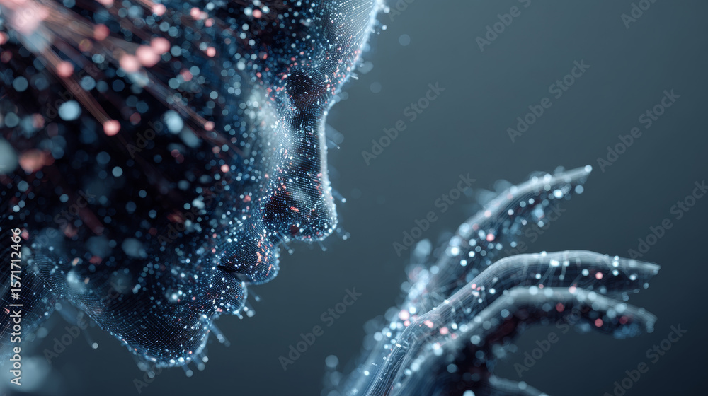 Poster cyber big data flow particles bokeh. digital neural network. concept of ai artificial intelligence t