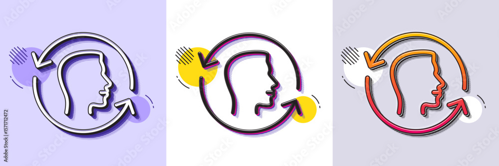 Poster face scanning repeat line icon. halftone dotted pattern. gradient icon with grain shadow. face id up