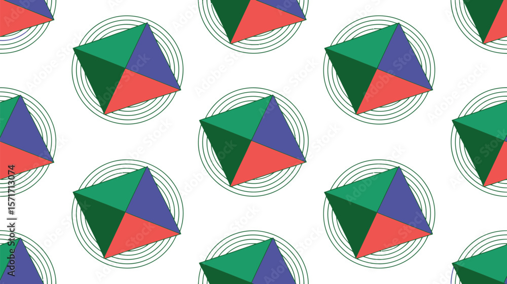 Aufkleber repeating pattern of colorful triangles inside concentric circles on light background