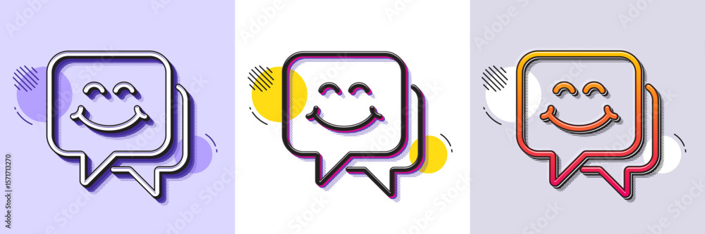 Poster smile face line icon. halftone dotted pattern. gradient icon with grain shadow. happy emoticon chat 
