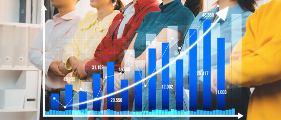 Business Growth Chart with Diverse People in Background Illustrating Revenue Trends and Market...