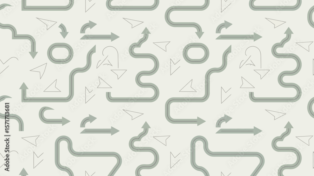 Poster seamless pattern of gray arrows and lines on a light background, direction theme