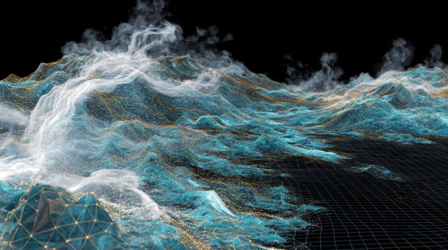 Illustration of abstract stream. Artificial intelligence. Big data, technology, AI, data transfer, data flow, large language model, generative AI
