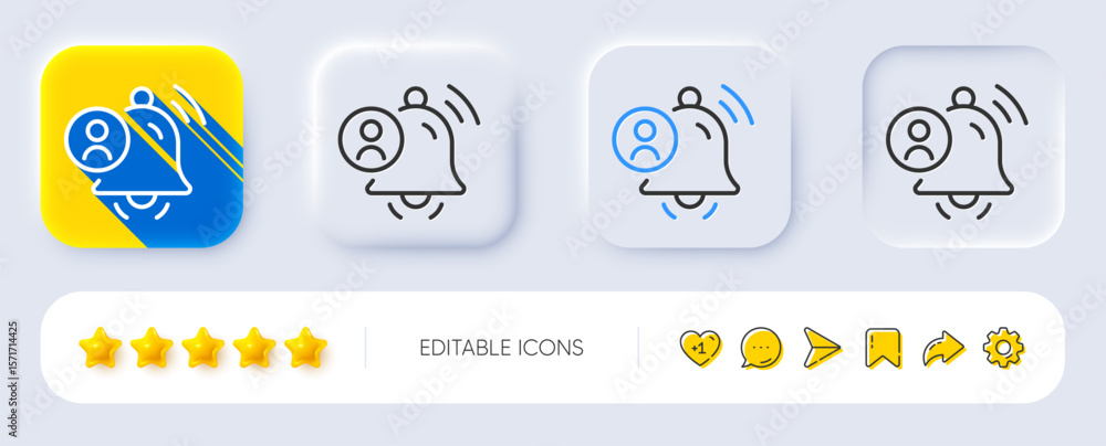Poster user notification line icon. neumorphic, flat shadow, 3d buttons. alarm bell reminder sign. message 