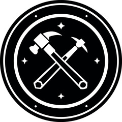 Crossed hammers in a circle represent construction, repair, and industrial work