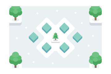 Top Down View Of Snow Covered Garden With Patterned Layout