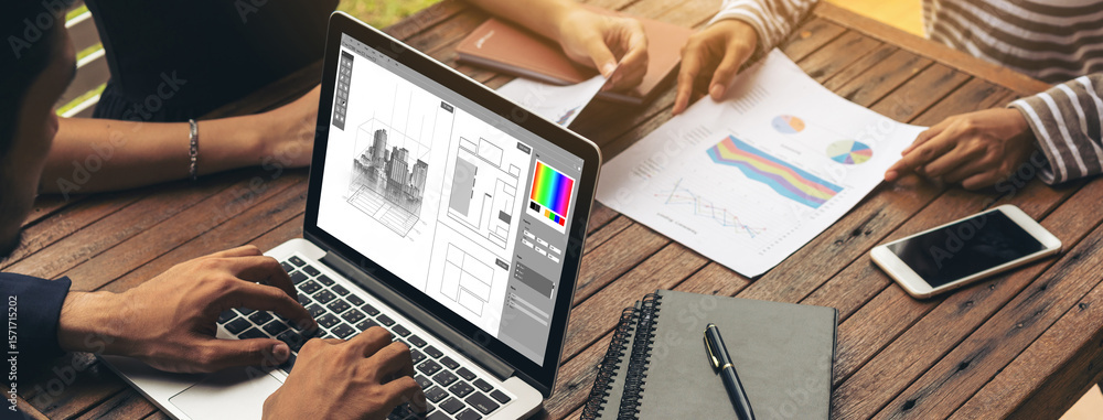Poster architectural design modish software application for architect business and professional designer
