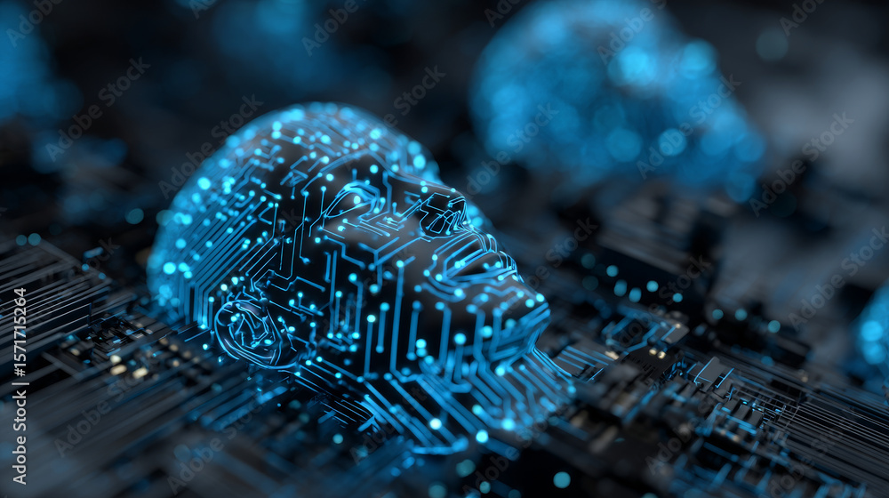 Poster cyber big data flow particles bokeh. digital neural network. concept of ai artificial intelligence t