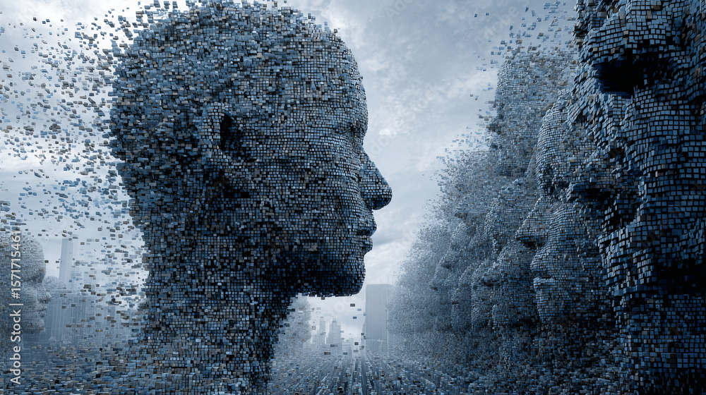 Poster cyber big data flow particles bokeh. digital neural network. concept of ai artificial intelligence t