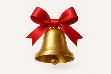  golden christmas bell with red ribbon isolated on white