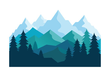 Fototapeta premium Abstract Mountain Forest Scene With Misty Pine Trees