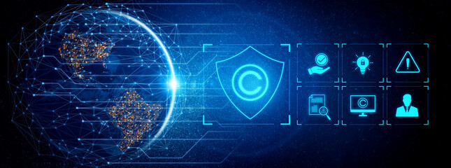 Digital copyright protection system showing secure ownership, intellectual property rights, content...