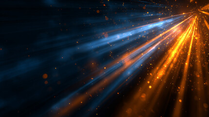 Bright radial light beams. Abstract background in blue and orange neon glow color. Light burst in universe. Space background for presentation, event, party, carnival, celebration, anniversary or other