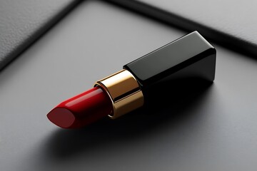 Elegant lipstick featuring a bold red hue and a sleek black and gold casing