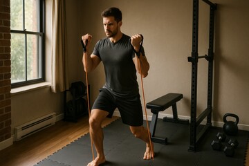 Man Exercising with Resistance Bands at Home