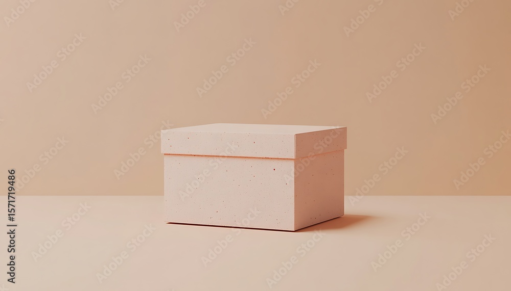 Poster neutral features a square speckled box and lid sitting closed on a matching surface