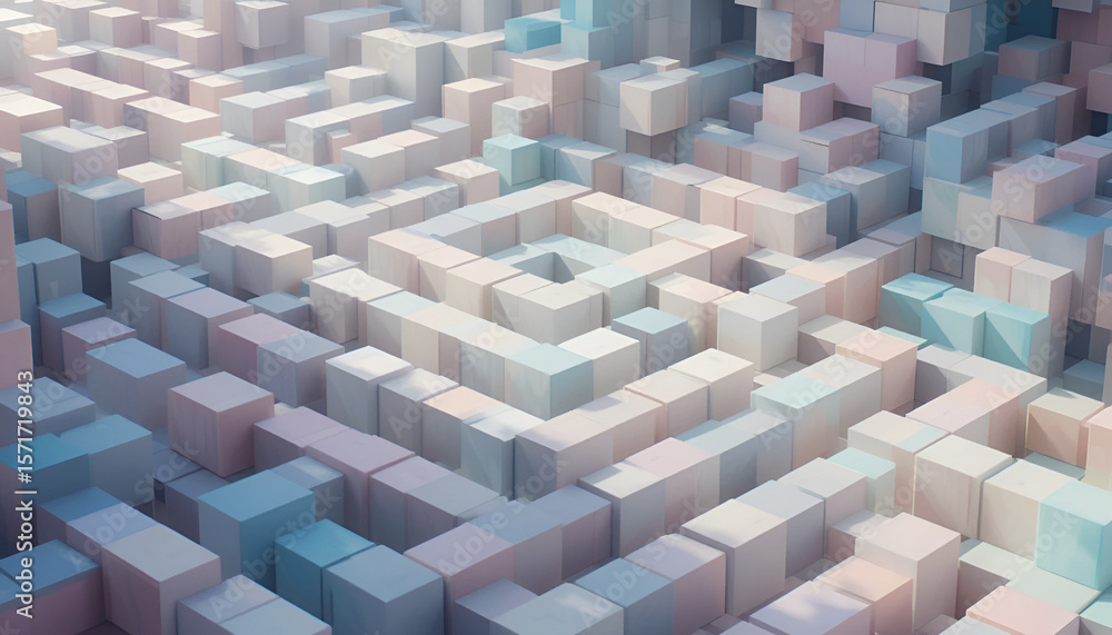 Fototapete geometric pastel blocks create an abstract maze, offering a modern and visually interesting backdrop
