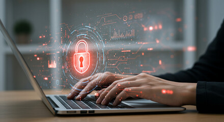 Concept of internet security, encryption, cyberspace, privacy, information technology, padlock