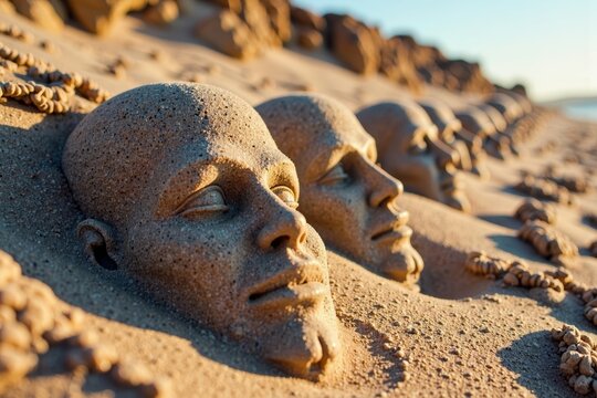 Visages Carved in the Sand