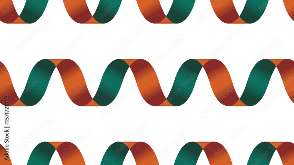 Poster seamless pattern of alternating orange and green ribbon waves on a white background