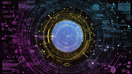 Obraz premium Pattern technology in cyberpunk style. Abstract 3d network for social media posts, mobile apps, cards, invitations and banners design. Vector illustration.