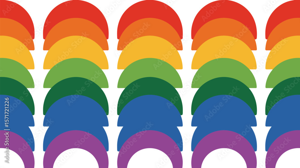 Poster a repeating pattern of rainbow colored semicircles arranged in horizontal rows