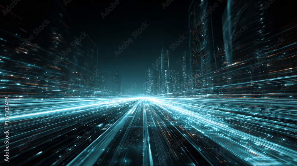 Poster quantum data flow, tech background. future technology digital abstract background concept. 3d render
