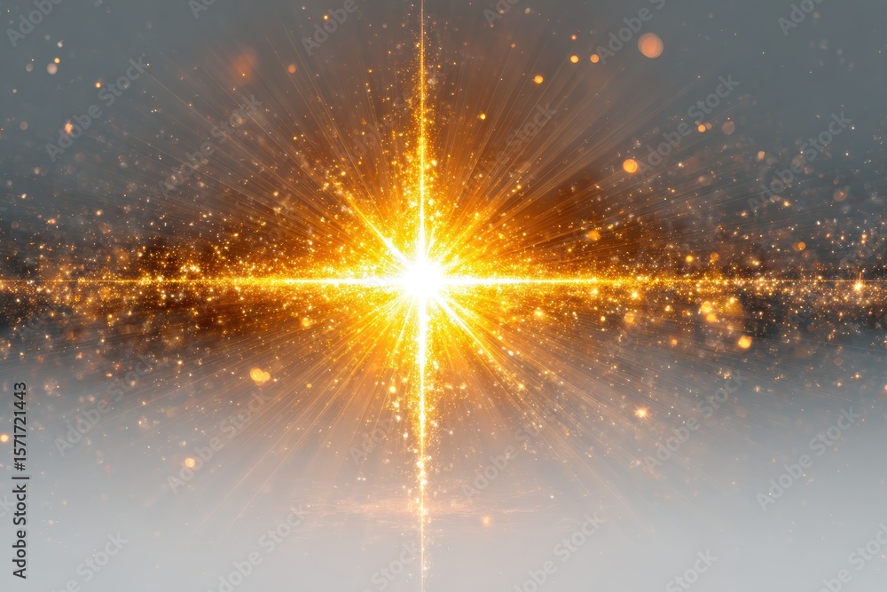 Poster starburst exploding gold particles in space creating light