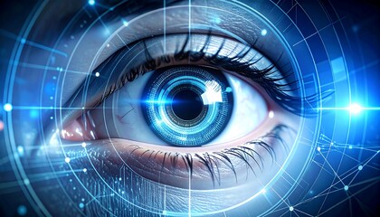 Close-up of a futuristic eye with digital overlays