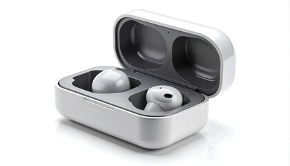 Open Charging Case with Wireless Earbuds on White Background