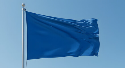 Blue Flag Waving in the Wind Against Clear Sky