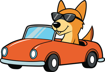 Cartoon Dog Driving a Car with Sunglasses a Fun and Playful Illustration for Kids and Adults
