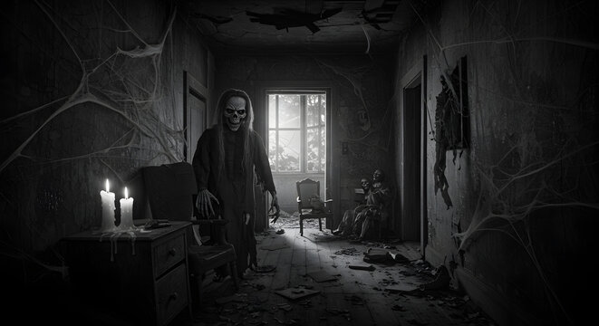 Halloween serial Killer in a Creepy Hallway