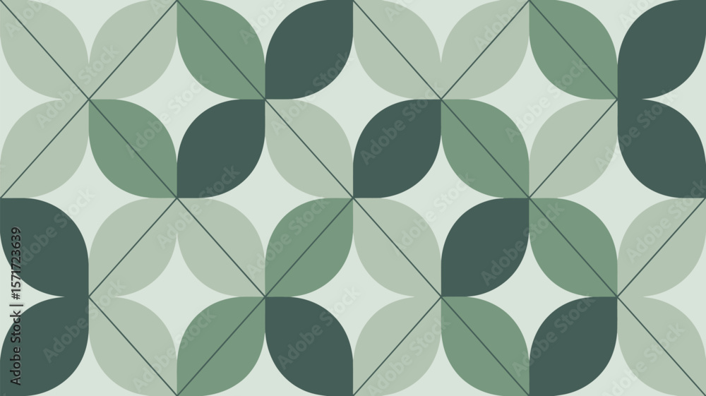Aufkleber repeating pattern of green leaf shapes with diagonal lines on a light background